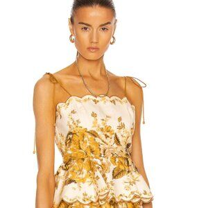 Zimmermann Aliane scalloped floral-print linen top